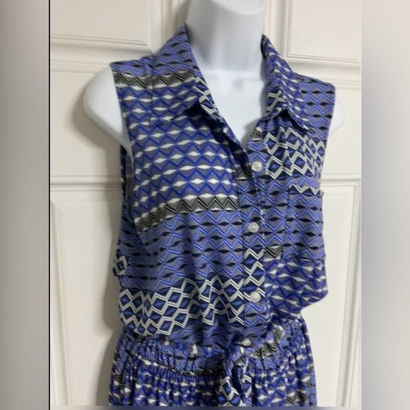 T5- ENFOCUS Studio Blue Geometric Knit Shirt Dress - Picture 2 of 7